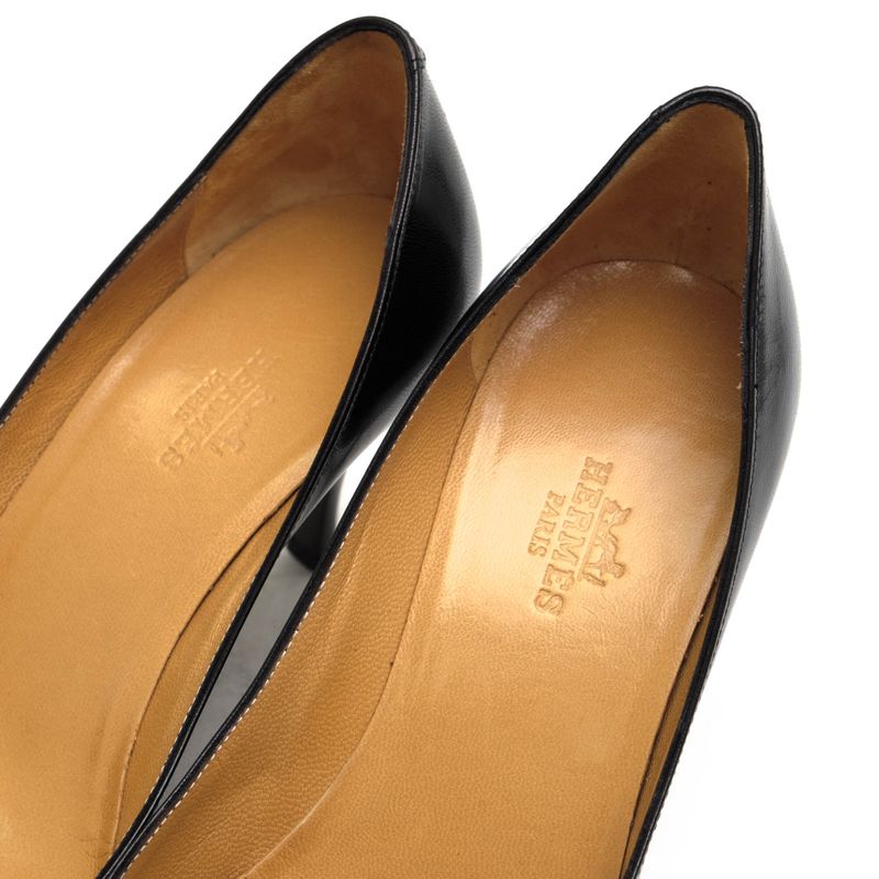 Hermes Pumps Shoes Women Leather Black Pointed Toe — view 6