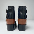 Chanel Boots Short Shoes Tweed Black Navy Brown Logo Belt — view 6