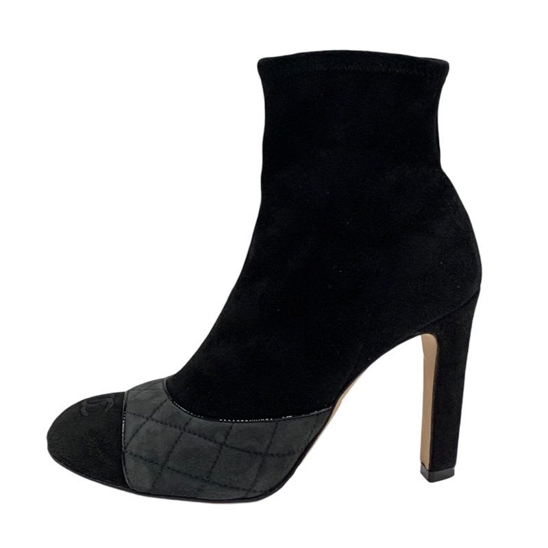 Chanel Boots Short Shoes Suede Black Gray Coco Mark Quilted — view 3
