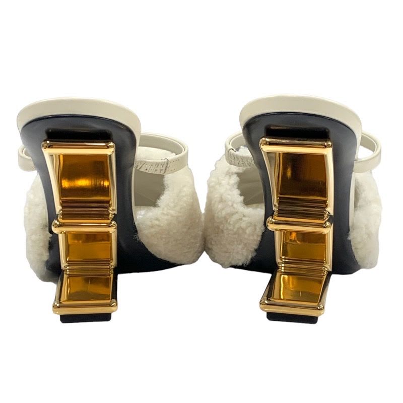 Fendi First Sandals Mule Party Shoes Metal Heel Sheepskin Beige — view 5