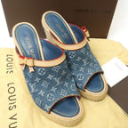 Louis Vuitton Monogram Denim Wedge Sole Sandals 36 Espadrilles — view 5