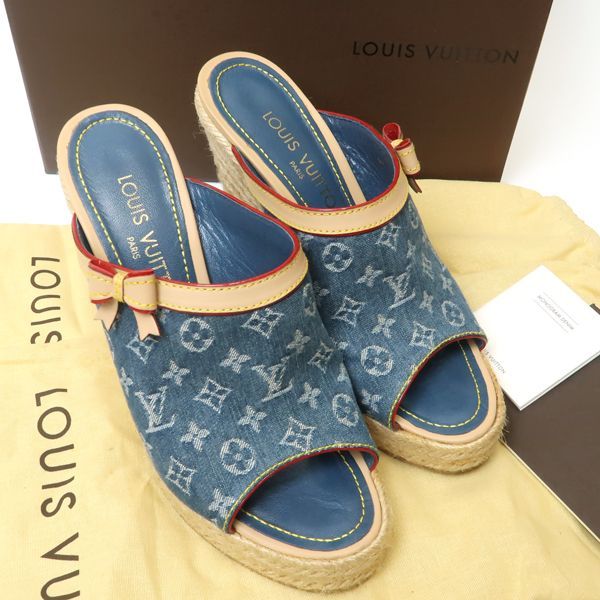 Louis Vuitton Monogram Denim Wedge Sole Sandals 36 Espadrilles — view 5
