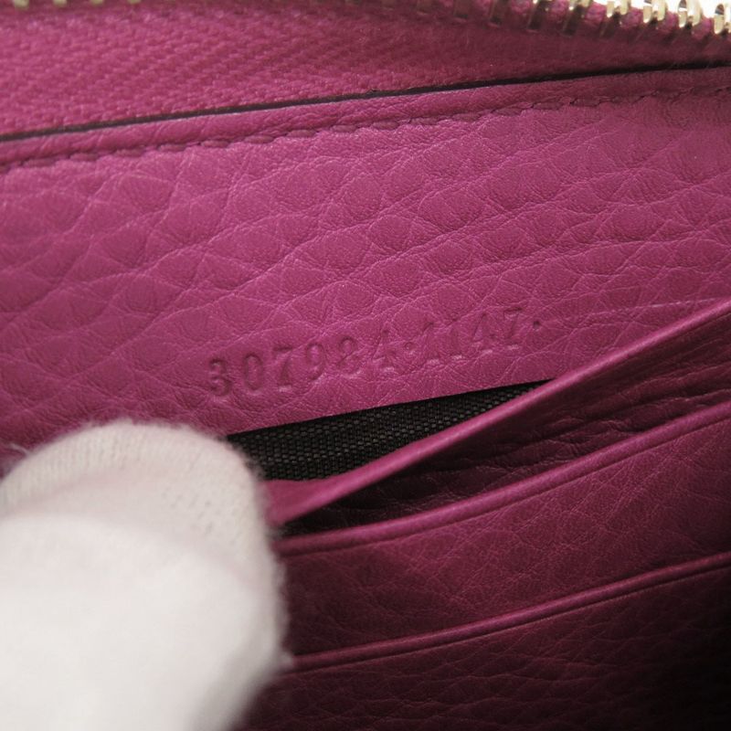 Gucci Bamboo Leather Magenta Round Zipper Long Wallet 1329 — view 7