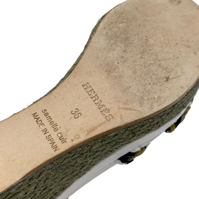 Hermes Sandals Shoes Leather Suede Khaki White Black Braided Wedge Sole — view 8