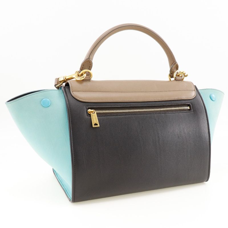 Celine Trapeze 2-Way Shoulder Calf Brown Black Handbag — view 3
