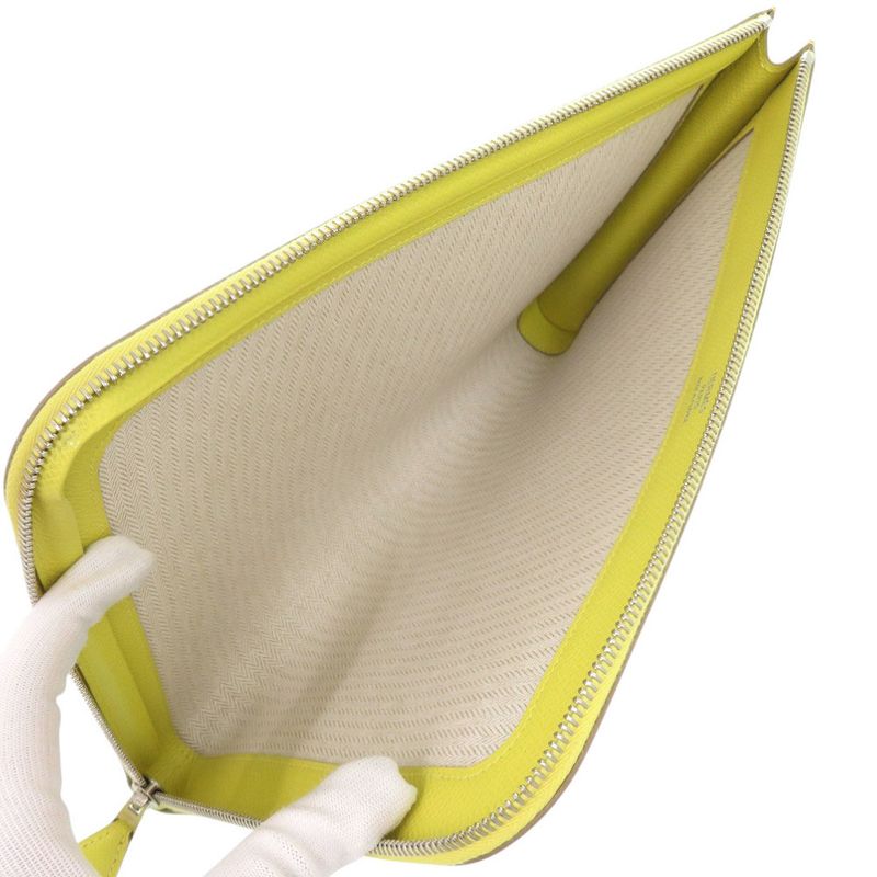 Hermes Zip Tablet Vaux Epson Lime Engraved A Yellow Clutch Bag 0062 — view 4