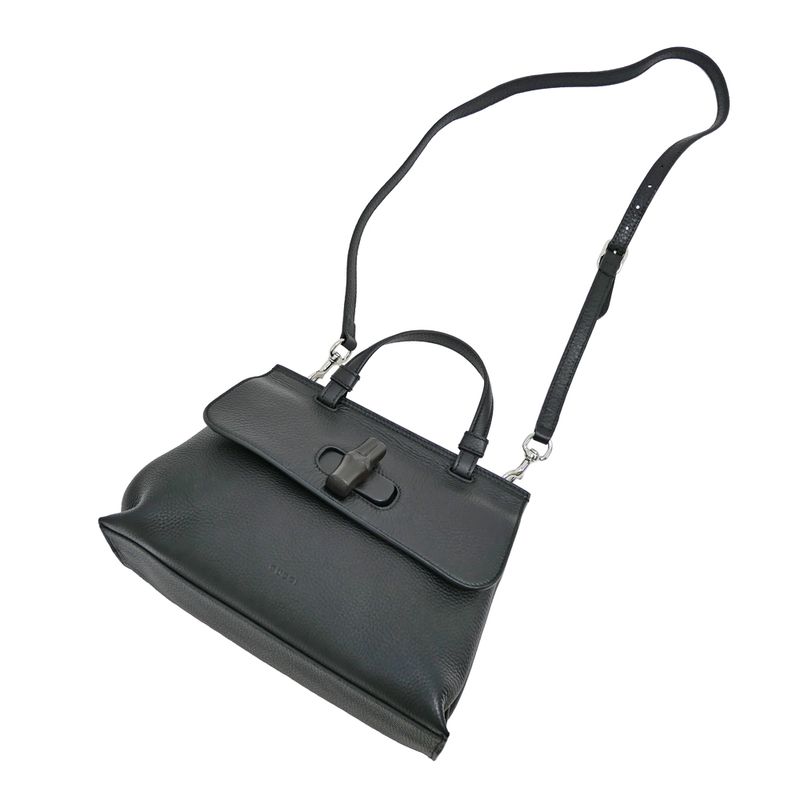 Gucci Daily Bamboo 2-Way Handbag Black Shoulder Leather — view 9
