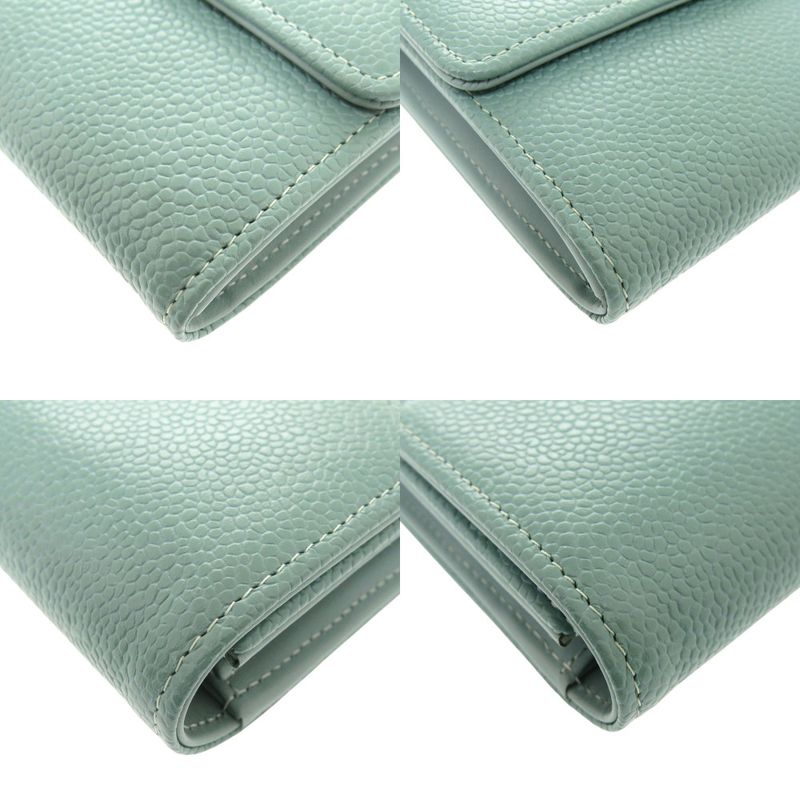 Chanel Coco Mark Caviar Leather Silver Hardware Mint Green Long Wallet 0330 — view 3