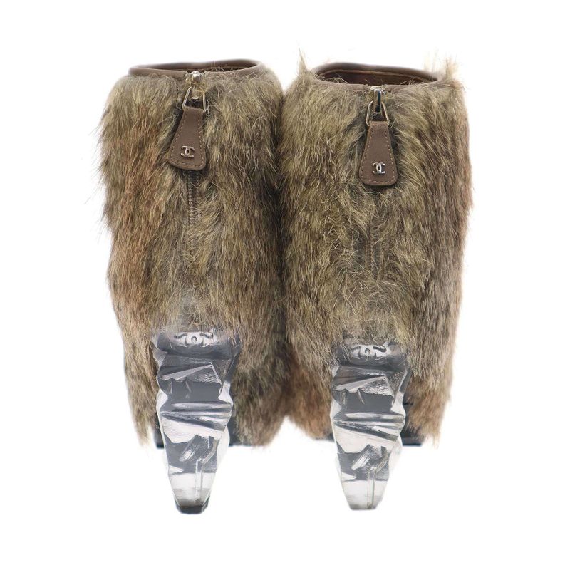 Chanel 10 AW Fur Short Boots Beige 36 — view 3