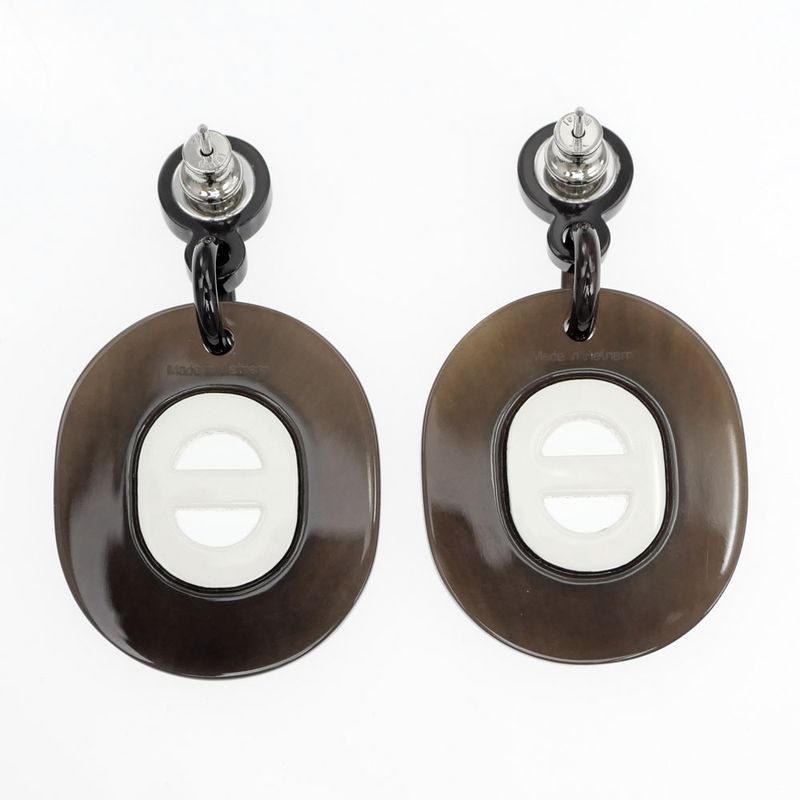Hermes Earrings Fidelio Village PM Buffalo Horn Dark Brown White — view 3