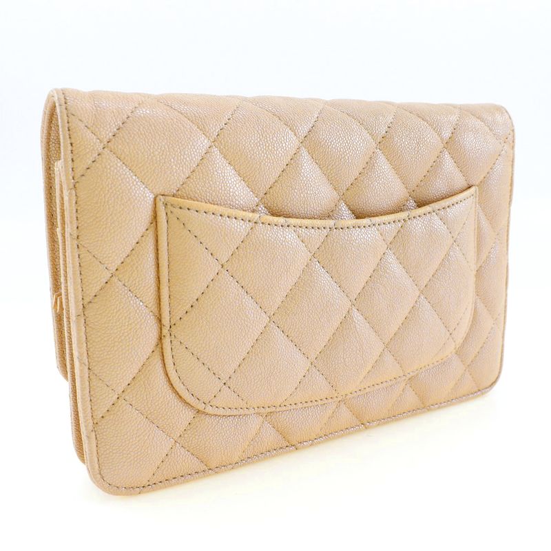 Chanel Classic Chain Wallet Quilted Long In Calf And Caviar Leather Beige — view 3
