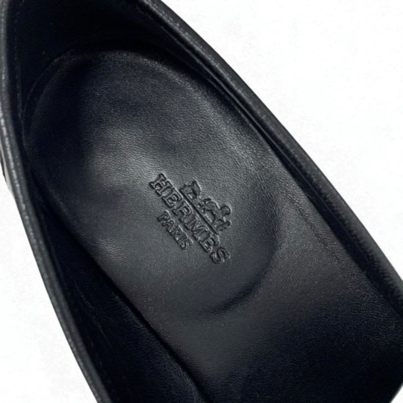 Hermes Royale Loafers Leather Shoes Black White Hhardware Fringe — view 7