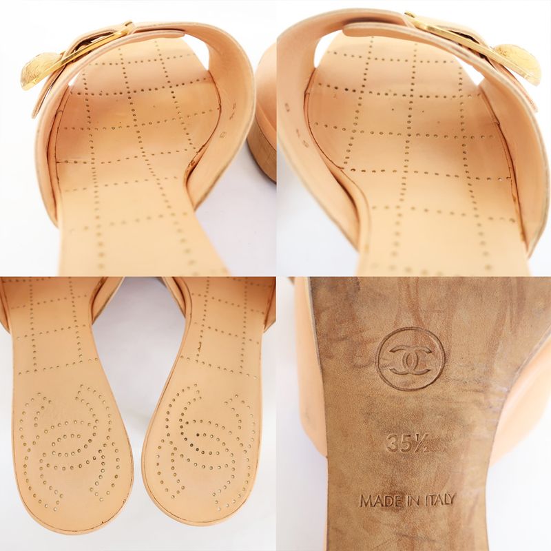 Chanel Sandals Mule Wood Button Coco Mark Pink Beige Size 35.5 — view 6