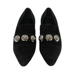 Hermes Loafers Leather Shoes Suede Black Silver Round Studs Flat — view 2