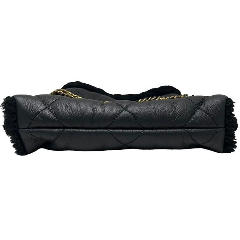Chanel 22 Small Handbag Chain Bag Shearling Aged Lambskin Black Gold Hardware — view 6