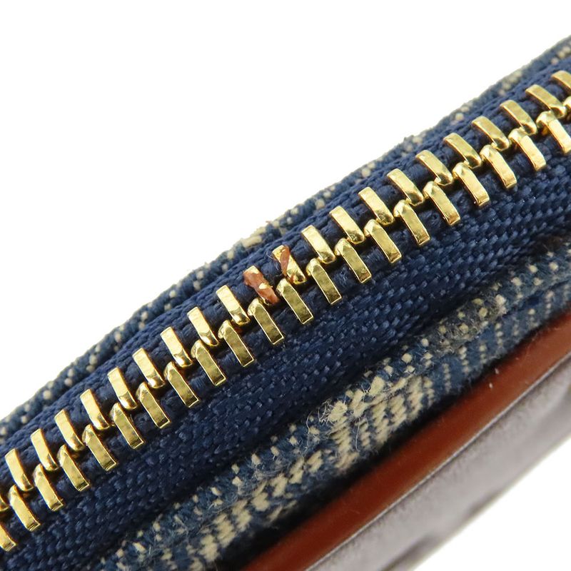 Celine Coin Case Macadam Denim Leather Blue Brown Gold Hardware Key Ring Small — view 6