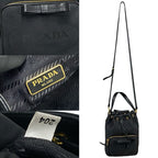 Prada Duet Logo Leather Canvas 2-Way Mini Shoulder Bag Handbag