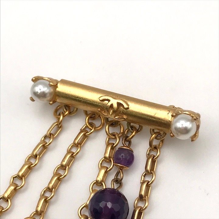 Chanel CC Logo Lion Motif Color Stone Taiga Eye Brooch Gold — view 4