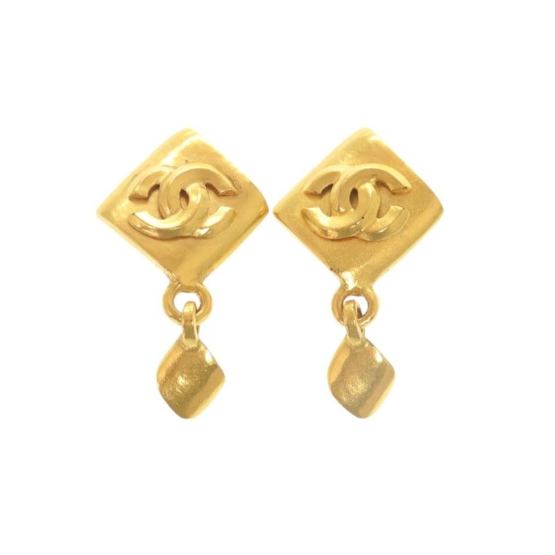 Chanel Vintage Coco Mark Metal Gold Earrings 0267