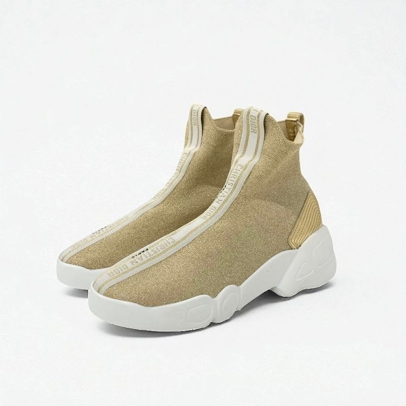Christian Dior Sneakers Shoes Fabric Leather Gold White Socks Logo Line