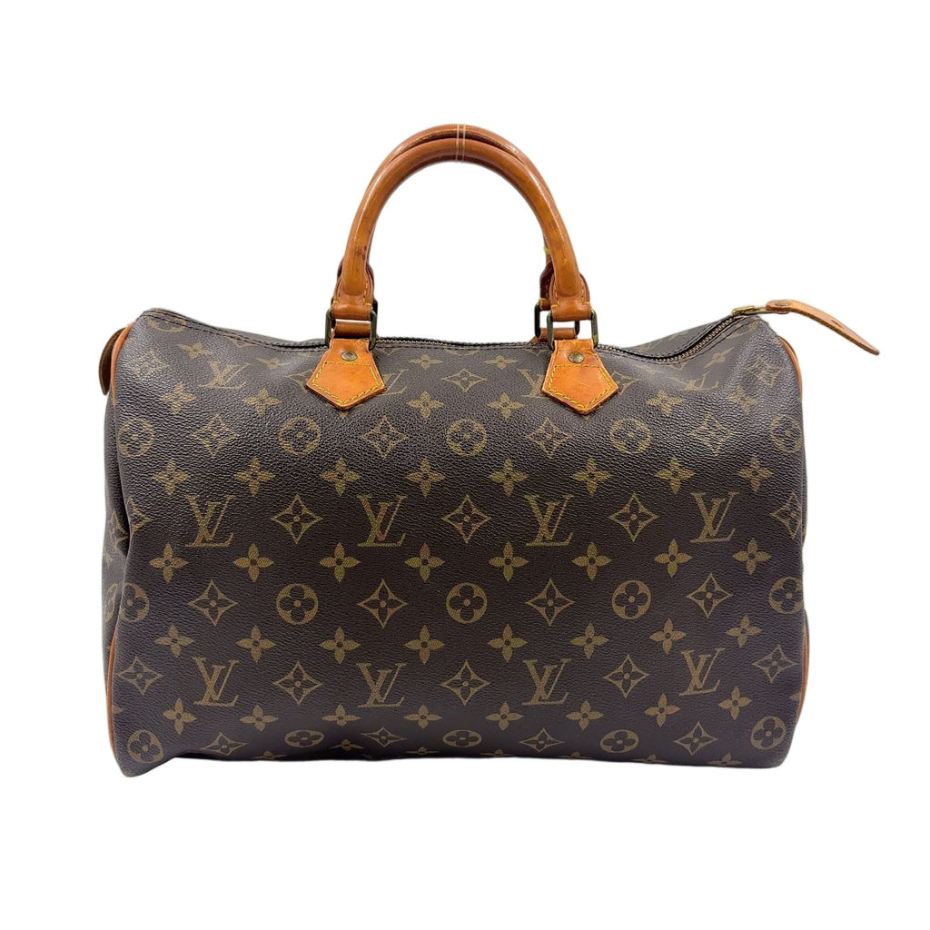 Louis Vuitton Speedy 35 Monogram Leather Brown Handbag Gold