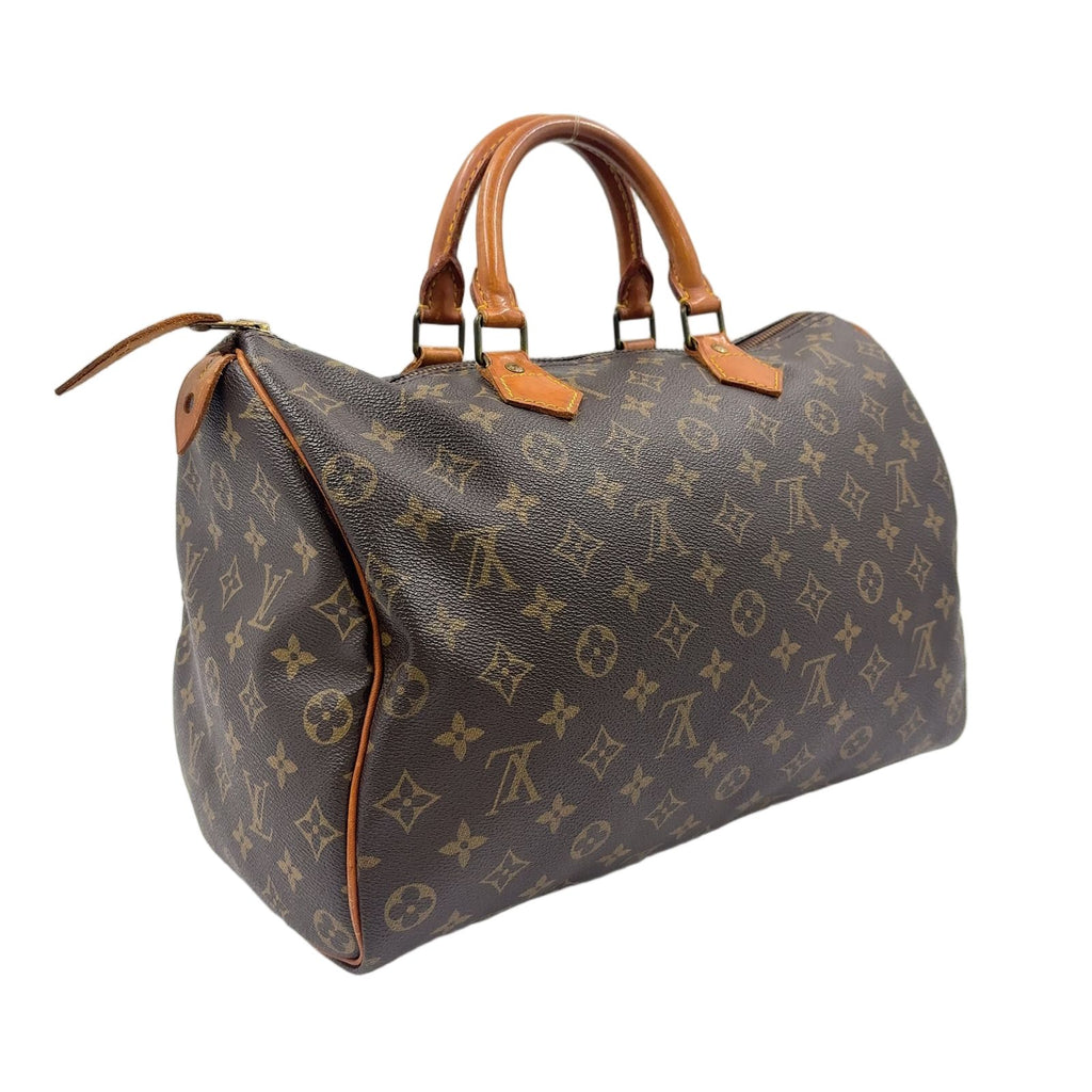 Louis Vuitton Speedy 35 Monogram Leather Brown Handbag Gold — view 2