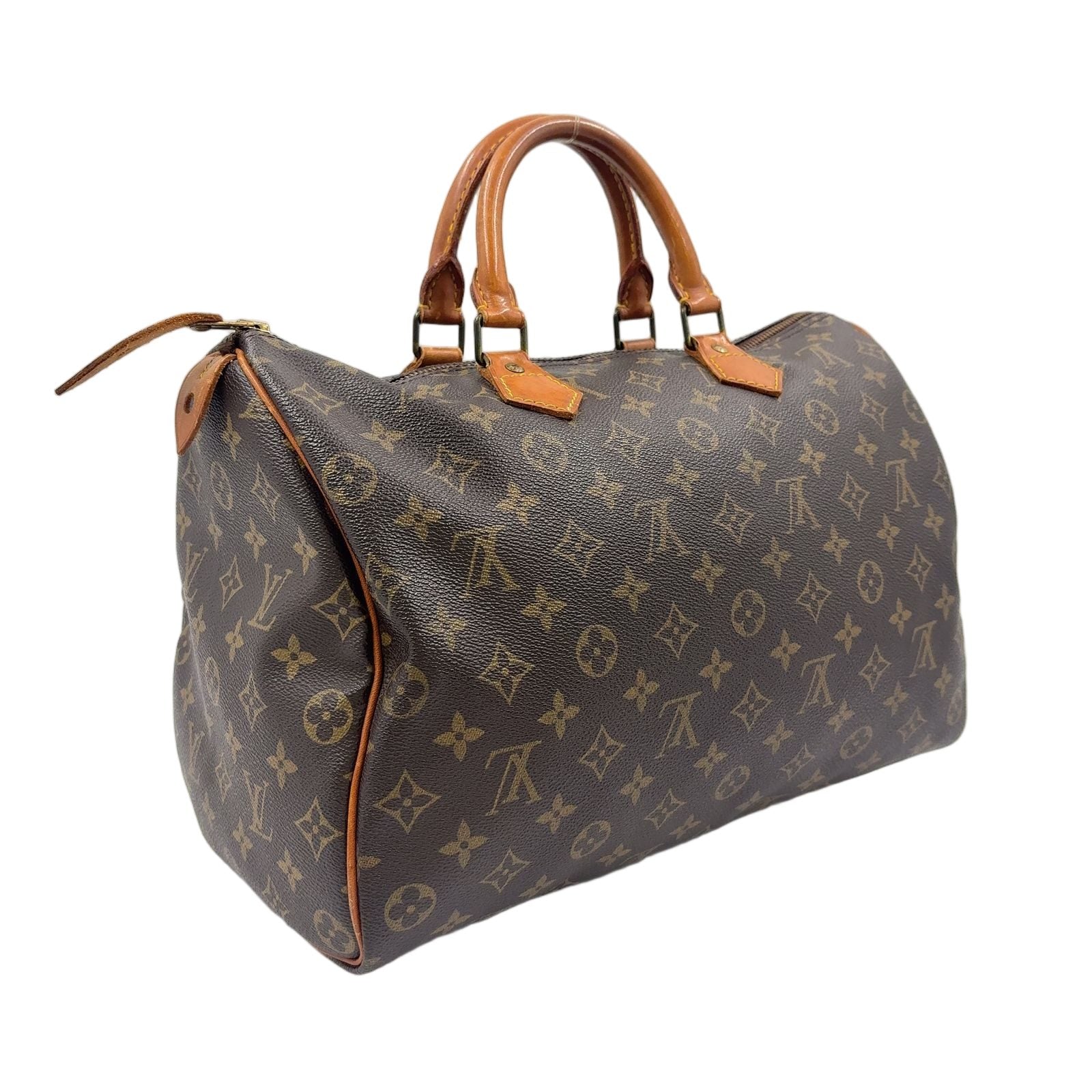 Louis Vuitton Speedy 35 Monogram Leather Brown Handbag Gold — view 2