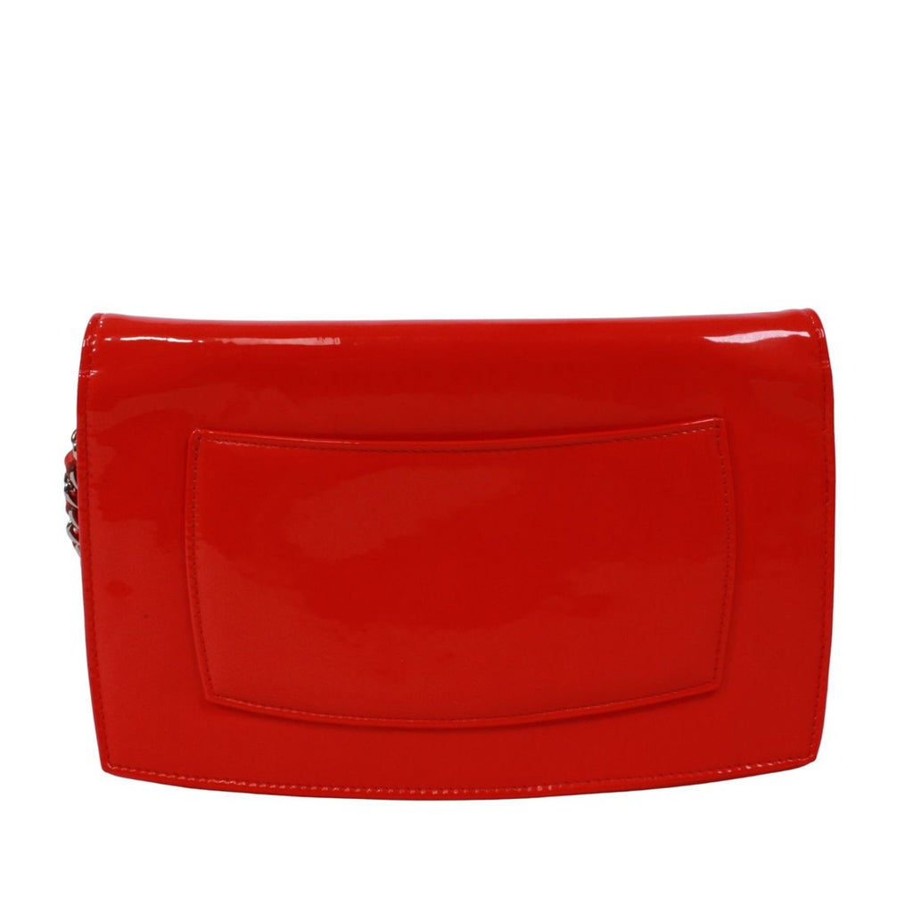 Chanel CC Logo Enamel Leather Red Chain Shoulder Bag Silver — view 3
