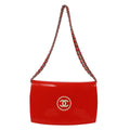 Chanel CC Logo Enamel Leather Red Chain Shoulder Bag Silver