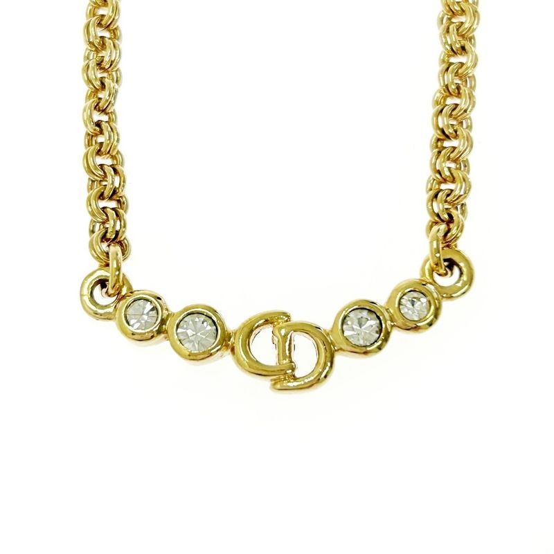 Christian Dior GP Rhinestone CD Logo Necklace Gold — view 2