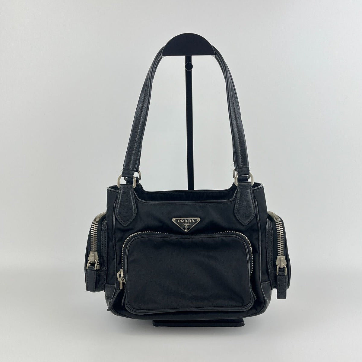 Prada Shoulder Bag Black Nylon Leather Vintage — view 2