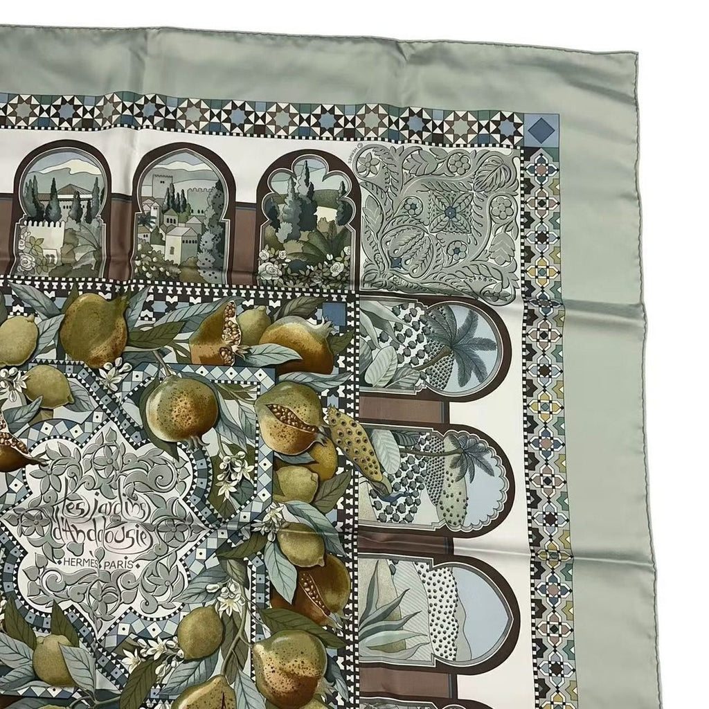 Hermes Carre 90 Scarf Silk les Jardins D' Andalousie Andalusian Gardens Green — view 3