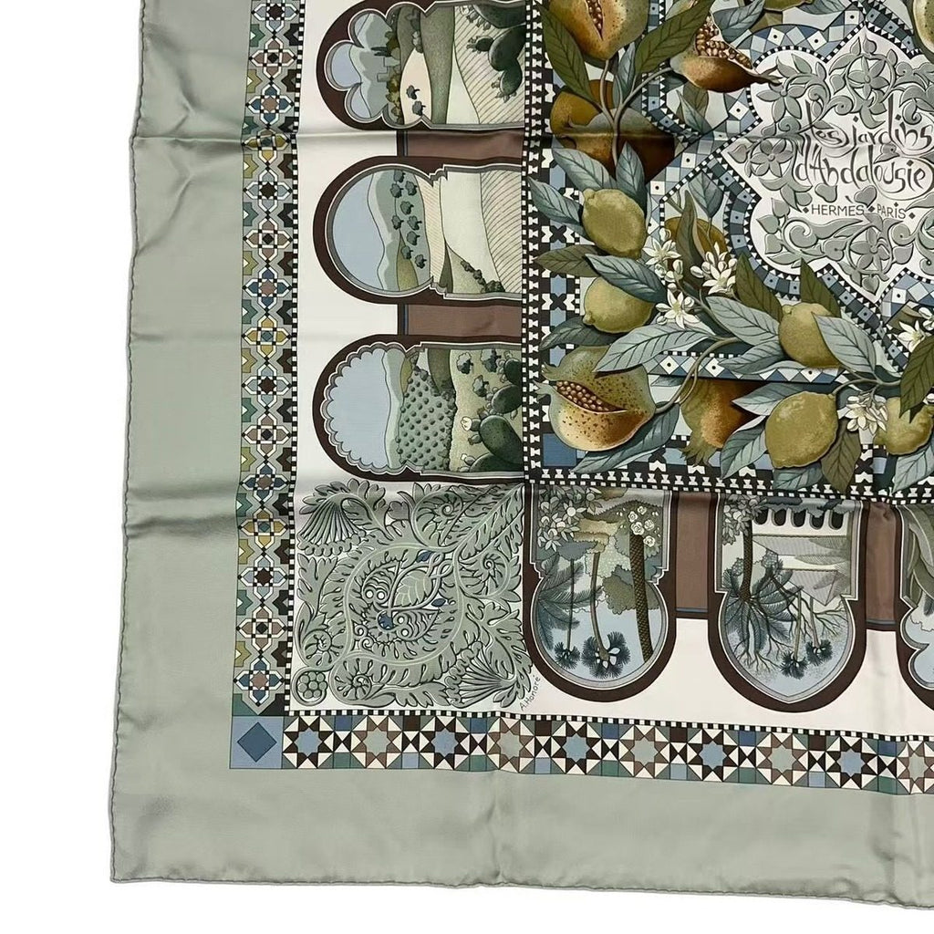 Hermes Carre 90 Scarf Silk les Jardins D' Andalousie Andalusian Gardens Green — view 4