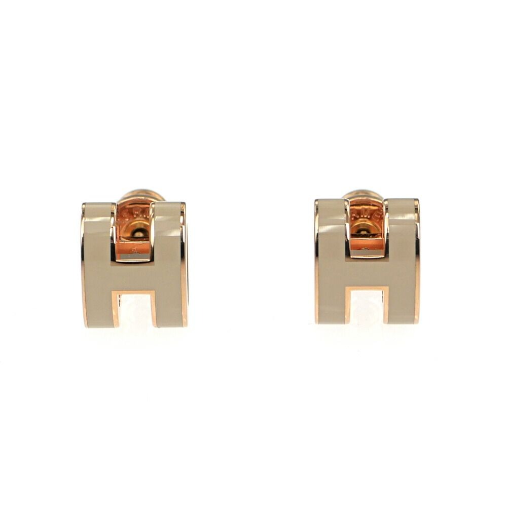 Hermes Earrings Pop Mini Pair Brown Marron Glace Grey Rose Gold