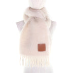 Loewe Mohair Wool Blend Anagram Leather Patch Fringe Scarf Ivory — view 3