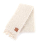 Loewe Mohair Wool Blend Anagram Leather Patch Fringe Scarf Ivory