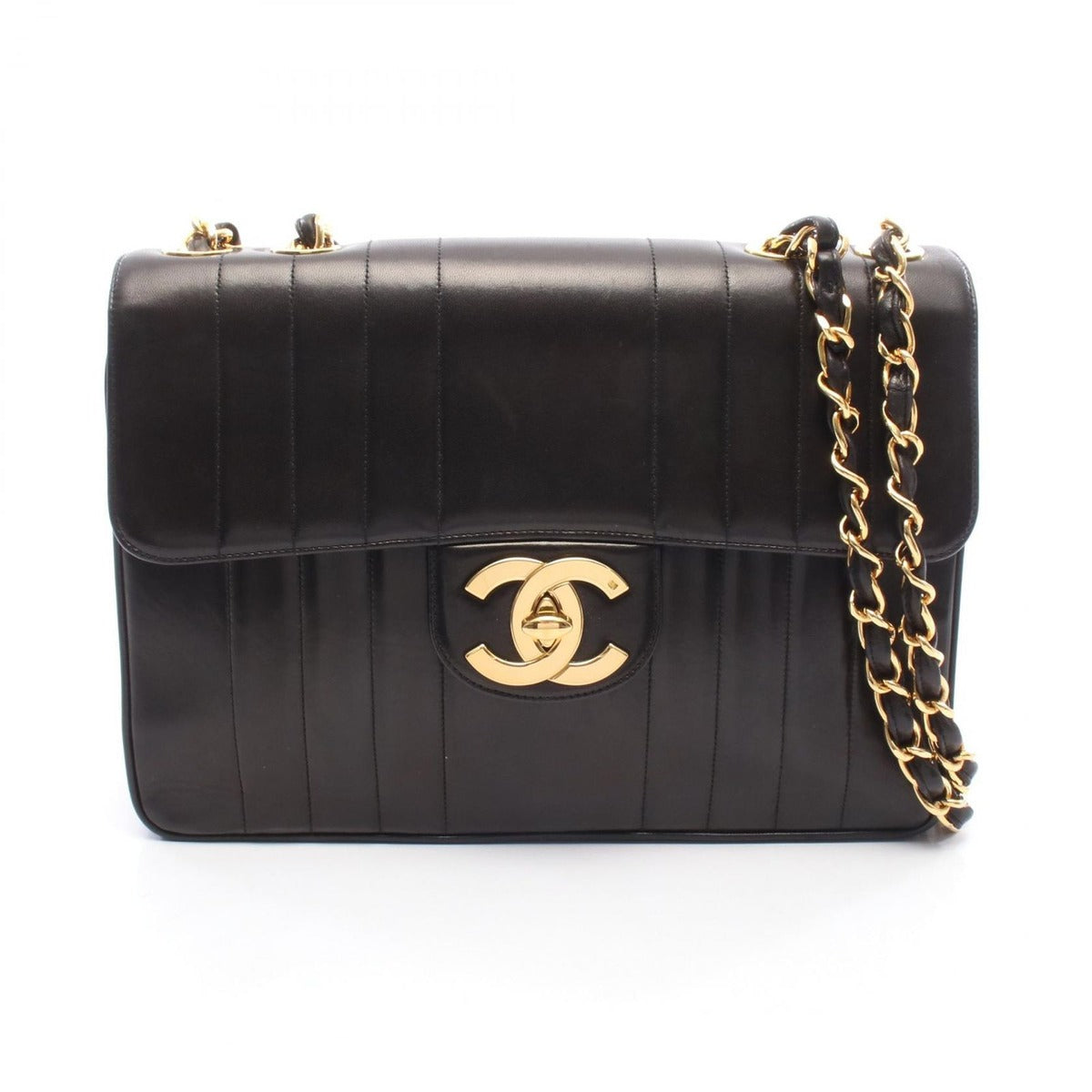 Chanel Shoulder Bag Mademoiselle Big CC Logo Single Flap Black Lambskin
