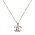 Chanel Coco Mark Metal Rhinestone Silver Necklace 0460