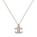 Chanel Coco Mark Metal Rhinestone Silver Necklace 0460