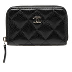 Chanel CC Logo Quilted Classic Zip Coin Purse Black Caviar Leather