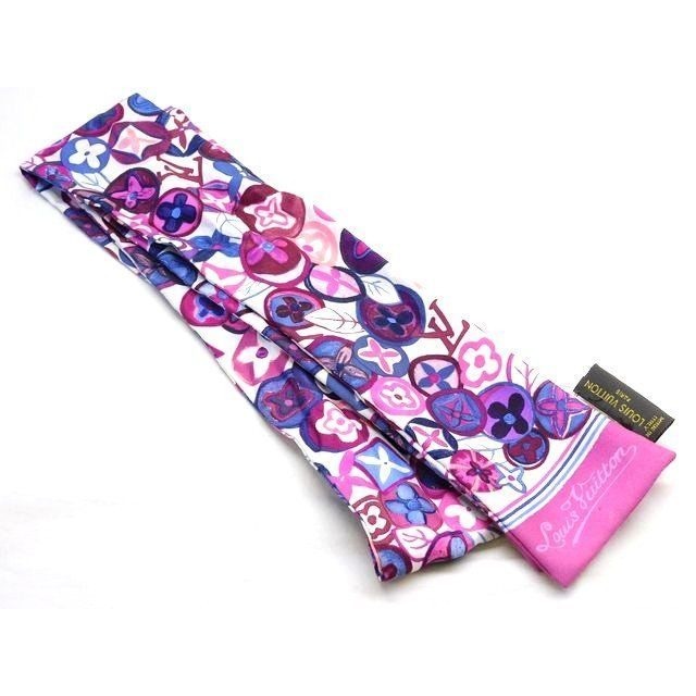 Louis Vuitton Bandeau Ribbon Scarf Purple Pink Silk 7k