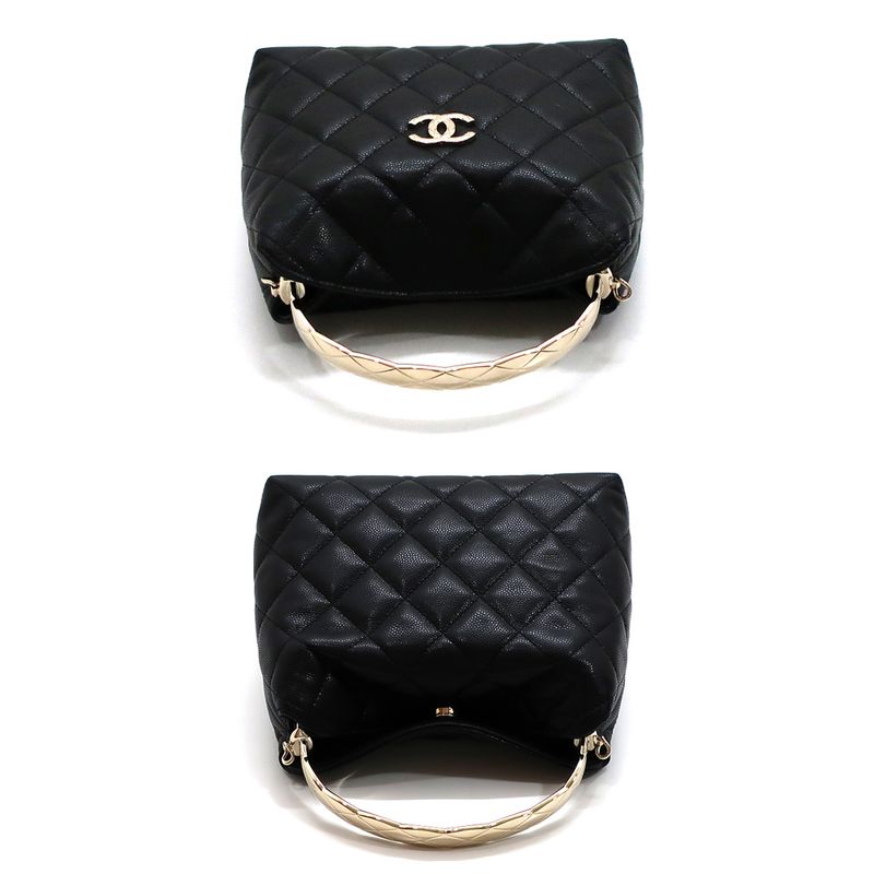 Chanel Top Handle 2-Way Bag Shoulder Black Gold Hardware Quilted — view 4