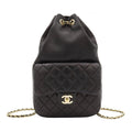 Chanel Backpack Quilted Chain Drawstring Black Gold Lambskin