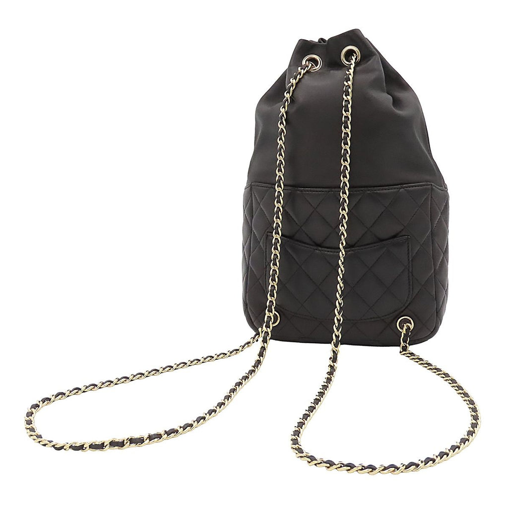 Chanel Backpack Quilted Chain Drawstring Black Gold Lambskin — view 2