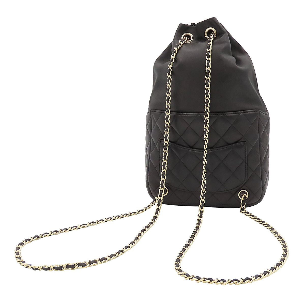 Chanel Backpack Quilted Chain Drawstring Black Gold Lambskin — view 2