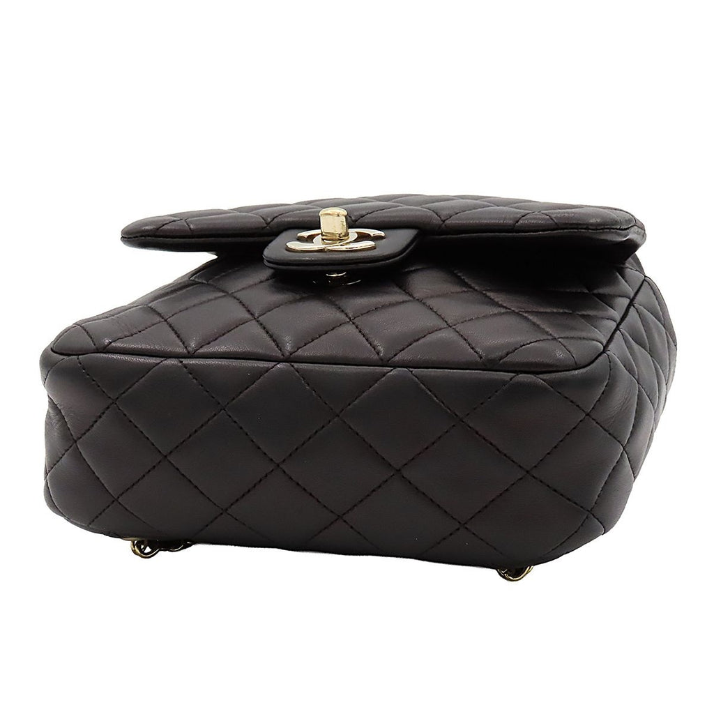 Chanel Backpack Quilted Chain Drawstring Black Gold Lambskin — view 3