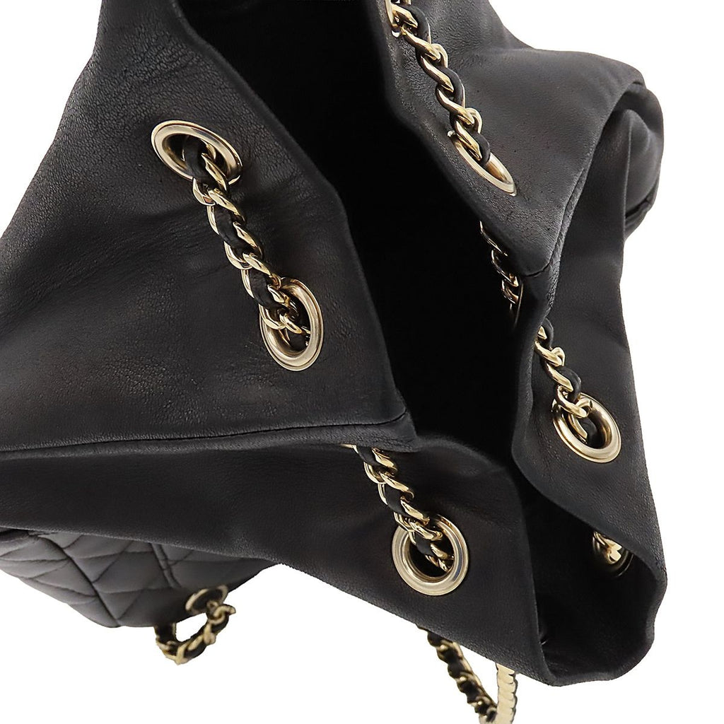 Chanel Backpack Quilted Chain Drawstring Black Gold Lambskin — view 4