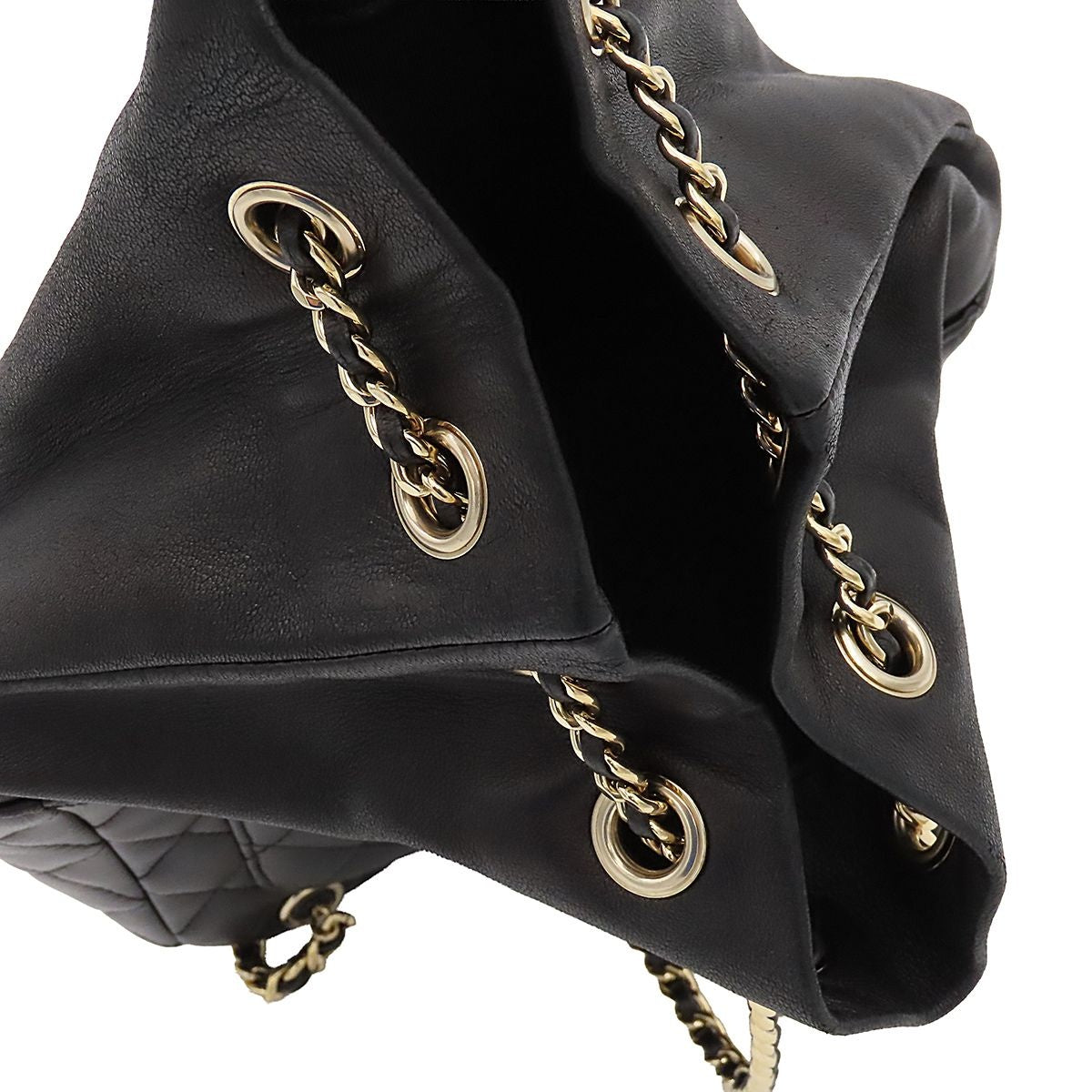 Chanel Backpack Quilted Chain Drawstring Black Gold Lambskin — view 4