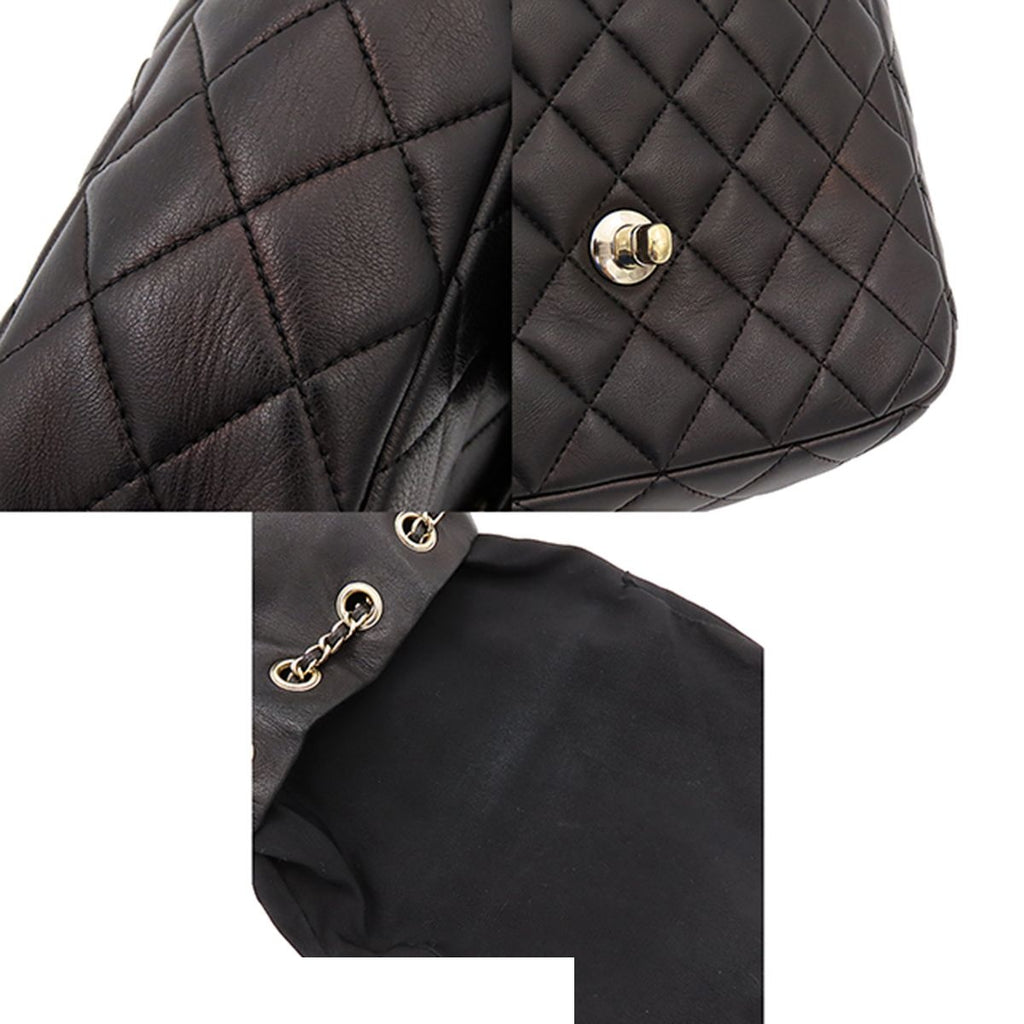 Chanel Backpack Quilted Chain Drawstring Black Gold Lambskin — view 8