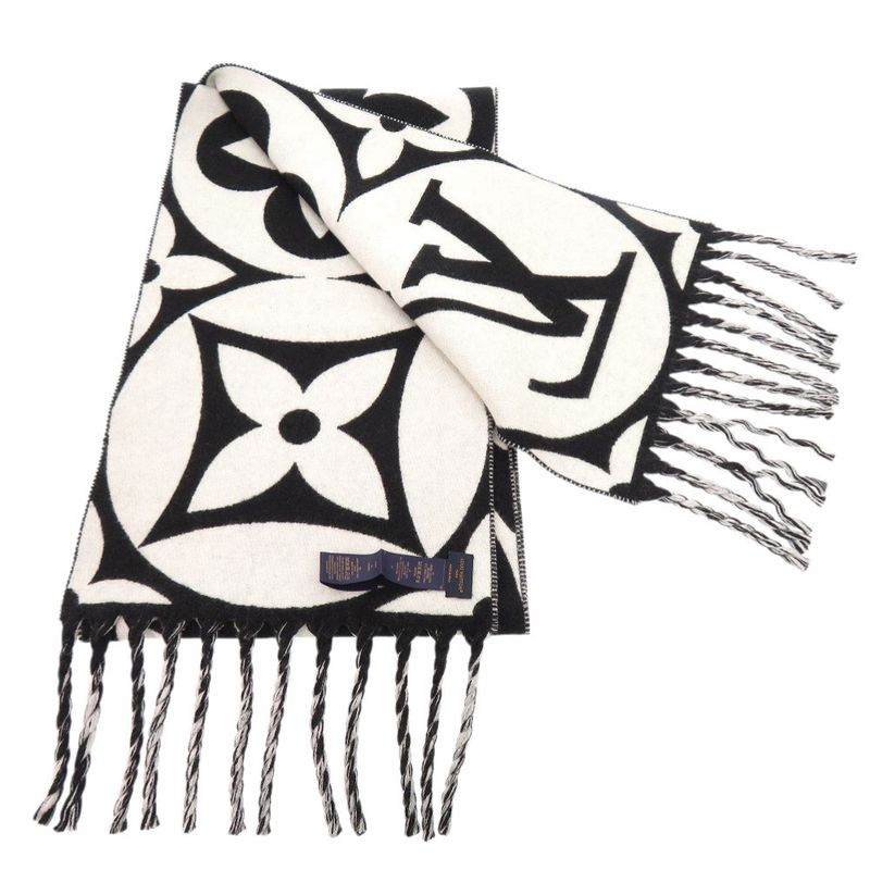 Louis Vuitton Flight Mode Medallion Wool Black White Scarf 1094 — view 3